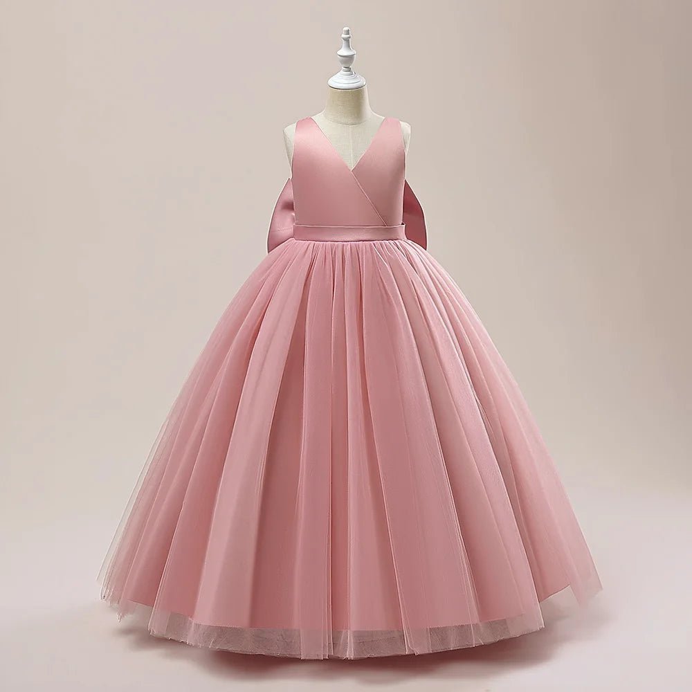 Girl Long White Bridesmaid Dresses For Wedding Prom Gown Big Bow Girls Party Dress Kids First Communiom Formal Evening Vestidos - PratSN