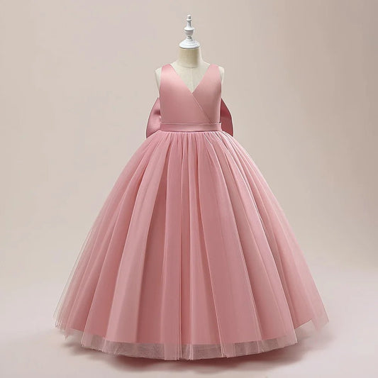 Girl Long White Bridesmaid Dresses For Wedding Prom Gown Big Bow Girls Party Dress Kids First Communiom Formal Evening Vestidos - PratSN
