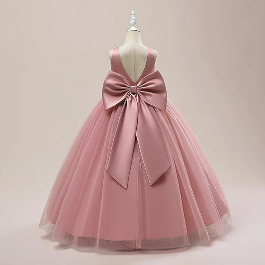 Girl Long White Bridesmaid Dresses For Wedding Prom Gown Big Bow Girls Party Dress Kids First Communiom Formal Evening Vestidos - PratSN