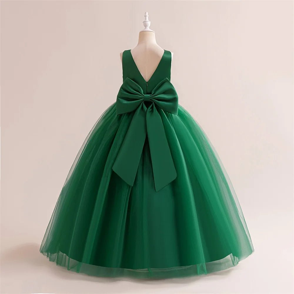 Girl Long White Bridesmaid Dresses For Wedding Prom Gown Big Bow Girls Party Dress Kids First Communiom Formal Evening Vestidos - PratSN