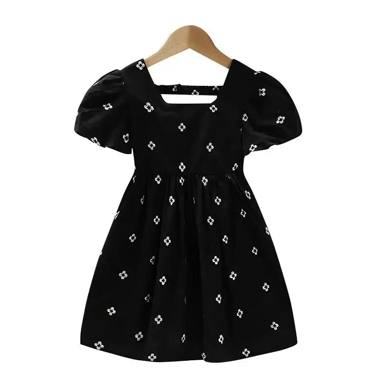 Girls Baby Dress Summer 2025 New Children's Short Sleeve Dress Little Girls Korean Princess Dress Fashion Black Dress2 - 9Y - PratSN