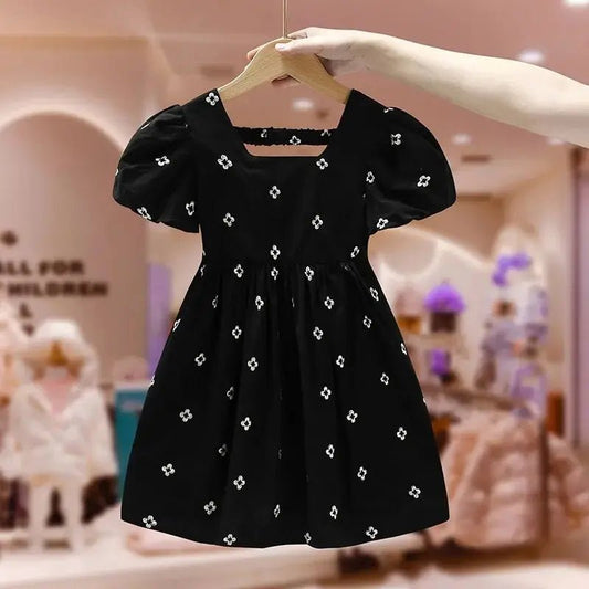 Girls Baby Dress Summer 2025 New Children's Short Sleeve Dress Little Girls Korean Princess Dress Fashion Black Dress2 - 9Y - PratSN
