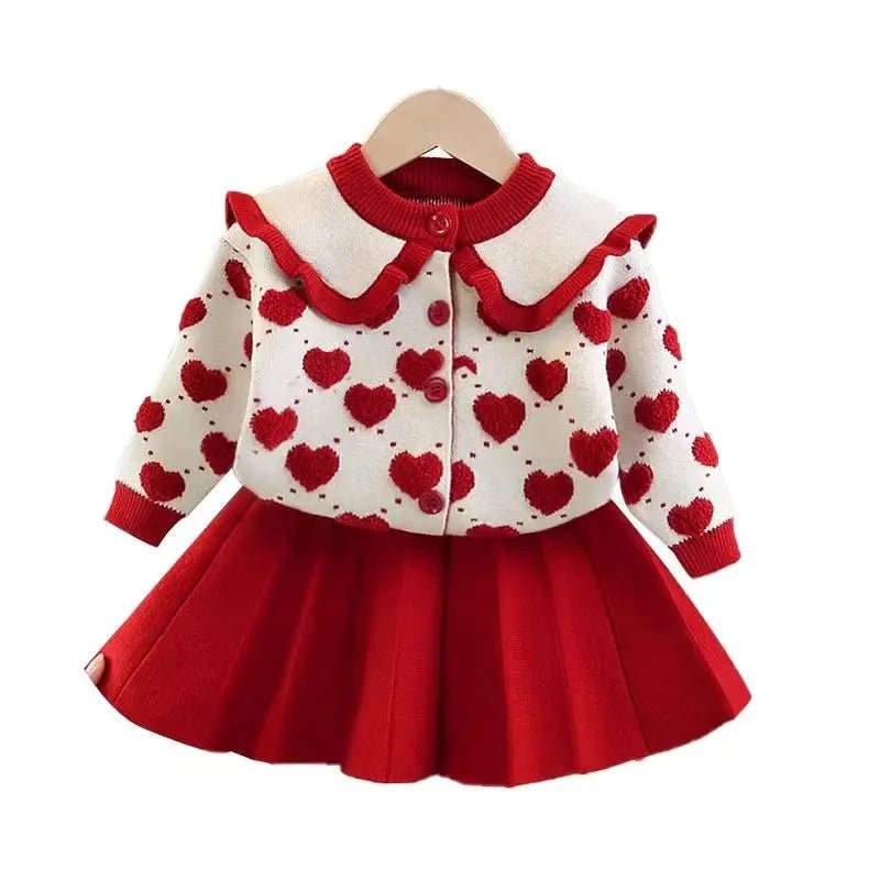 Girls' Baby Sweater Set Spring and Autumn Outwear Dress Children's Thickened Knitted Top Versatile Princess Dress - PratSN