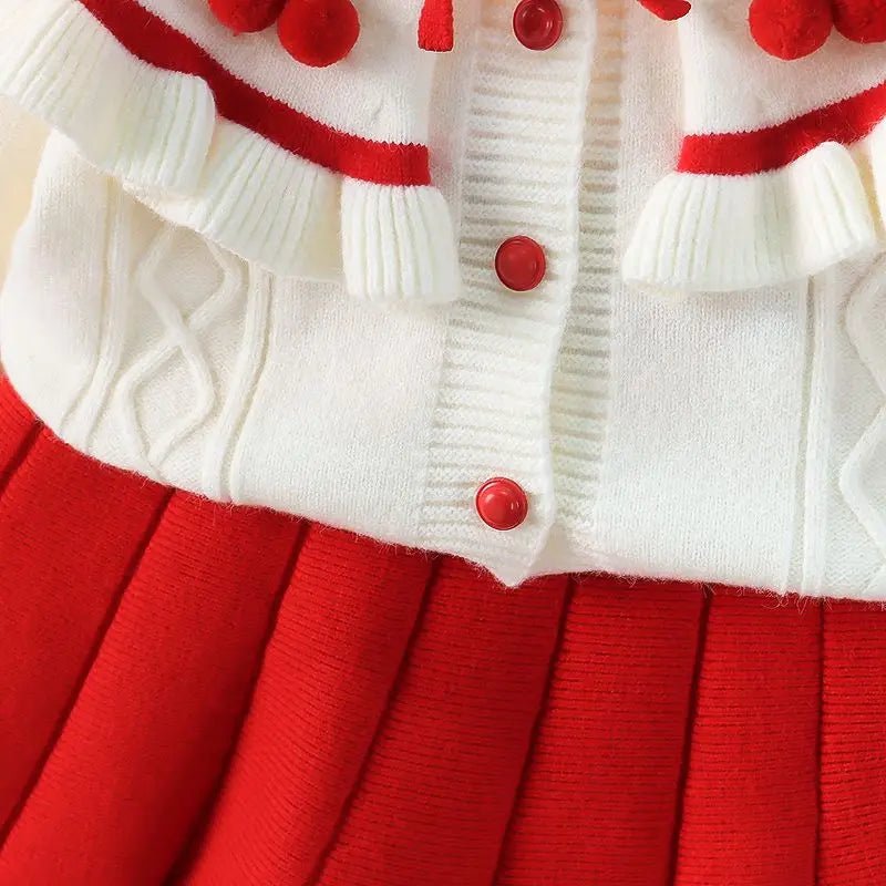 Girls' Baby Sweater Set Spring and Autumn Outwear Dress Children's Thickened Knitted Top Versatile Princess Dress - PratSN