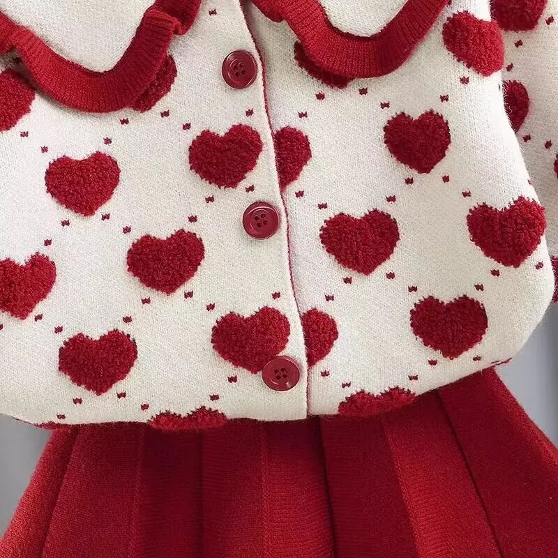 Girls' Baby Sweater Set Spring and Autumn Outwear Dress Children's Thickened Knitted Top Versatile Princess Dress - PratSN