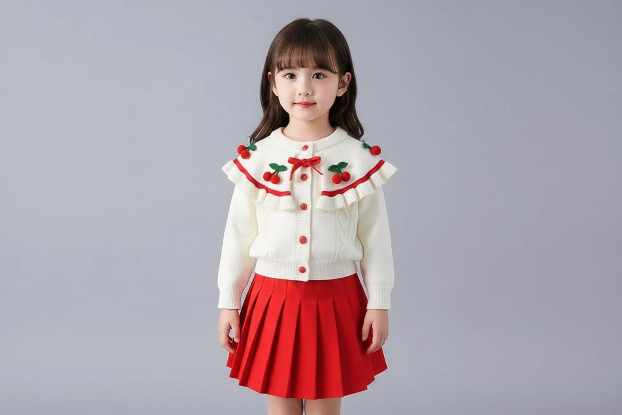 Girls' Baby Sweater Set Spring and Autumn Outwear Dress Children's Thickened Knitted Top Versatile Princess Dress - PratSN