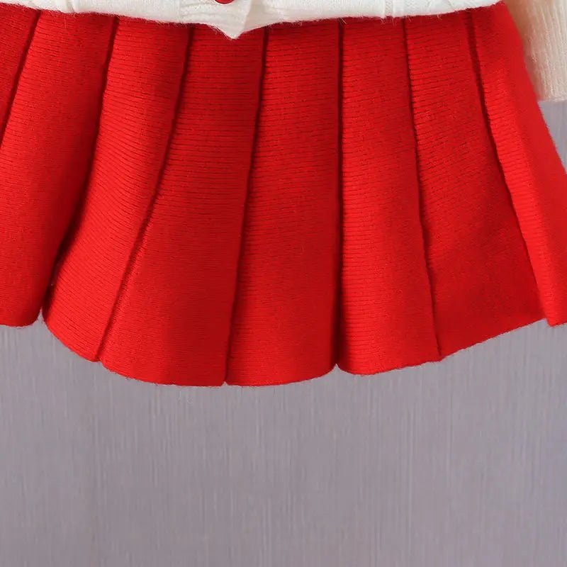 Girls' Baby Sweater Set Spring and Autumn Outwear Dress Children's Thickened Knitted Top Versatile Princess Dress - PratSN