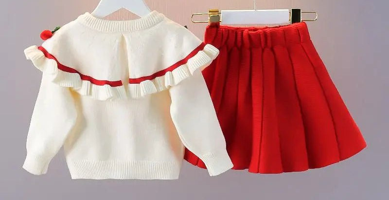 Girls' Baby Sweater Set Spring and Autumn Outwear Dress Children's Thickened Knitted Top Versatile Princess Dress - PratSN