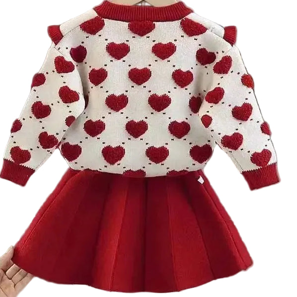 Girls' Baby Sweater Set Spring and Autumn Outwear Dress Children's Thickened Knitted Top Versatile Princess Dress - PratSN