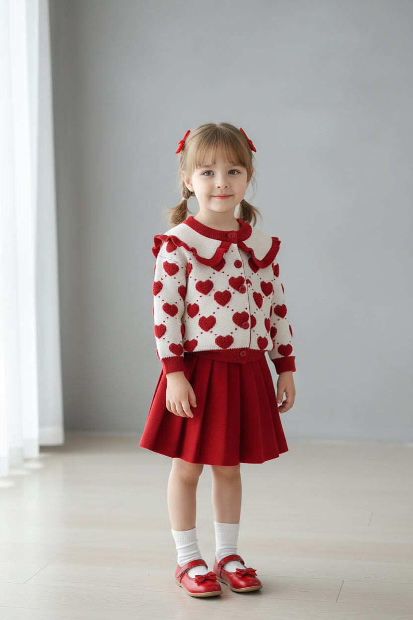Girls' Baby Sweater Set Spring and Autumn Outwear Dress Children's Thickened Knitted Top Versatile Princess Dress - PratSN