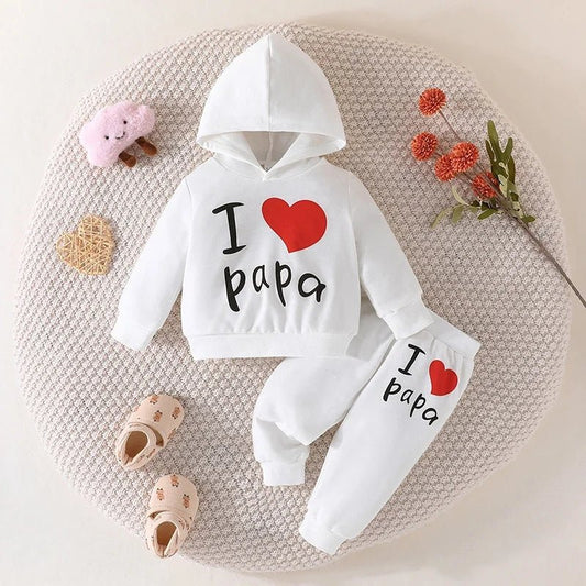 Girls Boy 3 - 24 Months Cute Letter Long Sleeve Hoodie Tee Long Pants Outfit Toddler Infant Clothing Set Fashion Kids Wear - PratSN