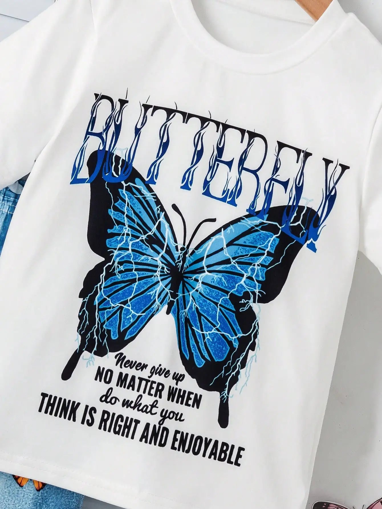 Girls' Butterfly 2 - Pc Set | Embroidered T-Shirt & Knit Bell - Bottoms | Blue Floral Playdates | SS 4 - 7Y - PratSN