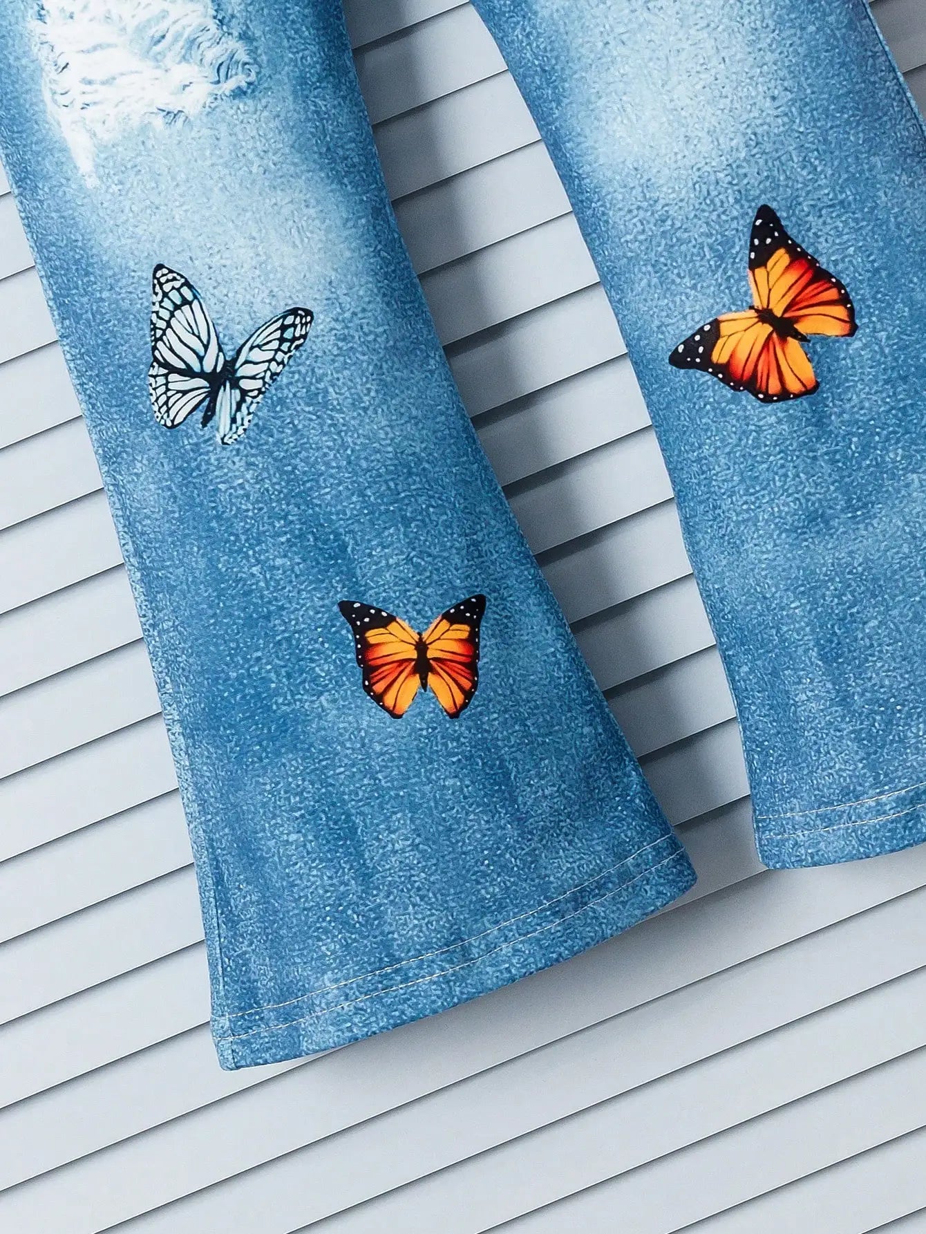 Girls' Butterfly 2 - Pc Set | Embroidered T-Shirt & Knit Bell - Bottoms | Blue Floral Playdates | SS 4 - 7Y - PratSN