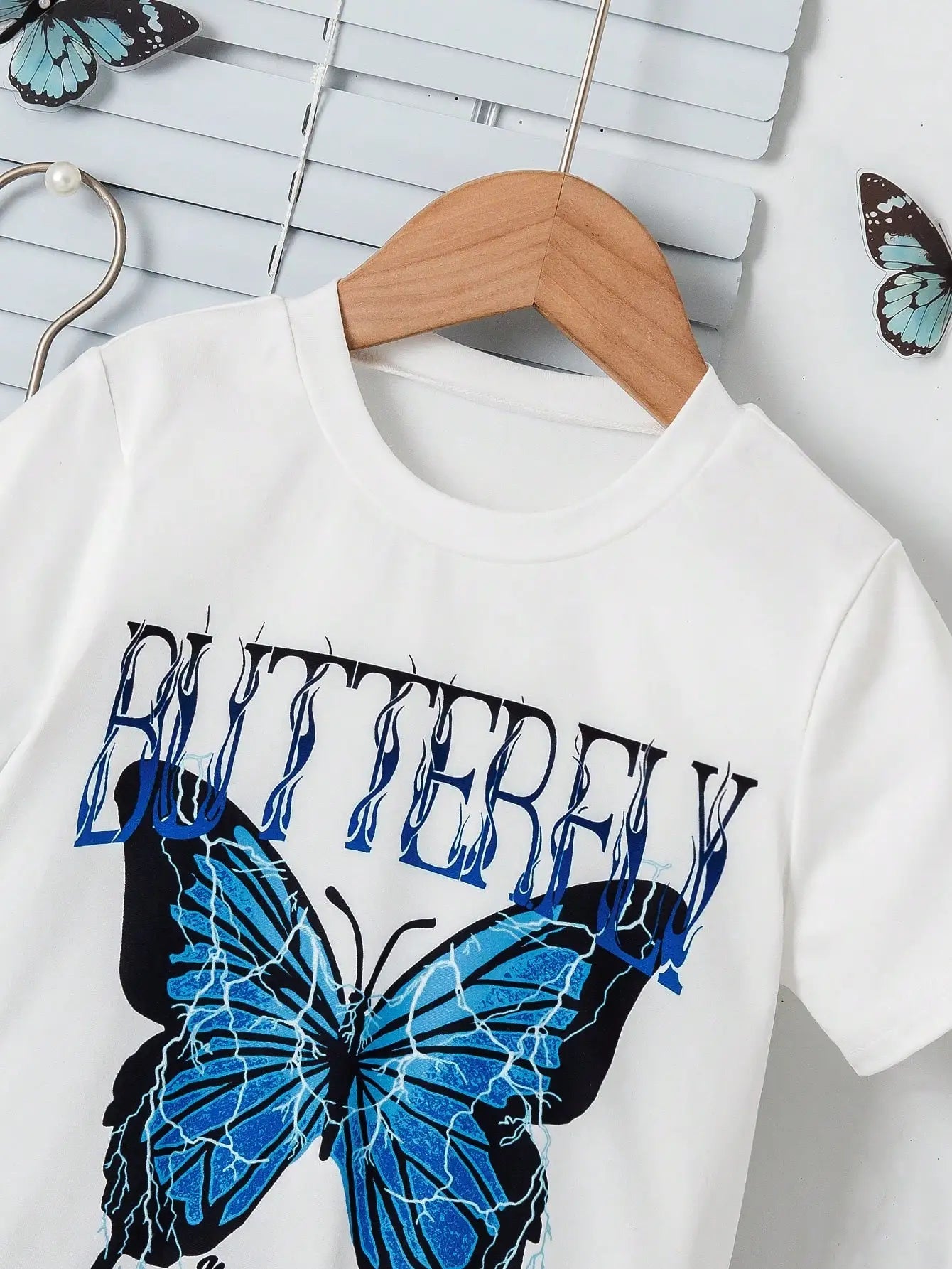 Girls' Butterfly 2 - Pc Set | Embroidered T-Shirt & Knit Bell - Bottoms | Blue Floral Playdates | SS 4 - 7Y - PratSN