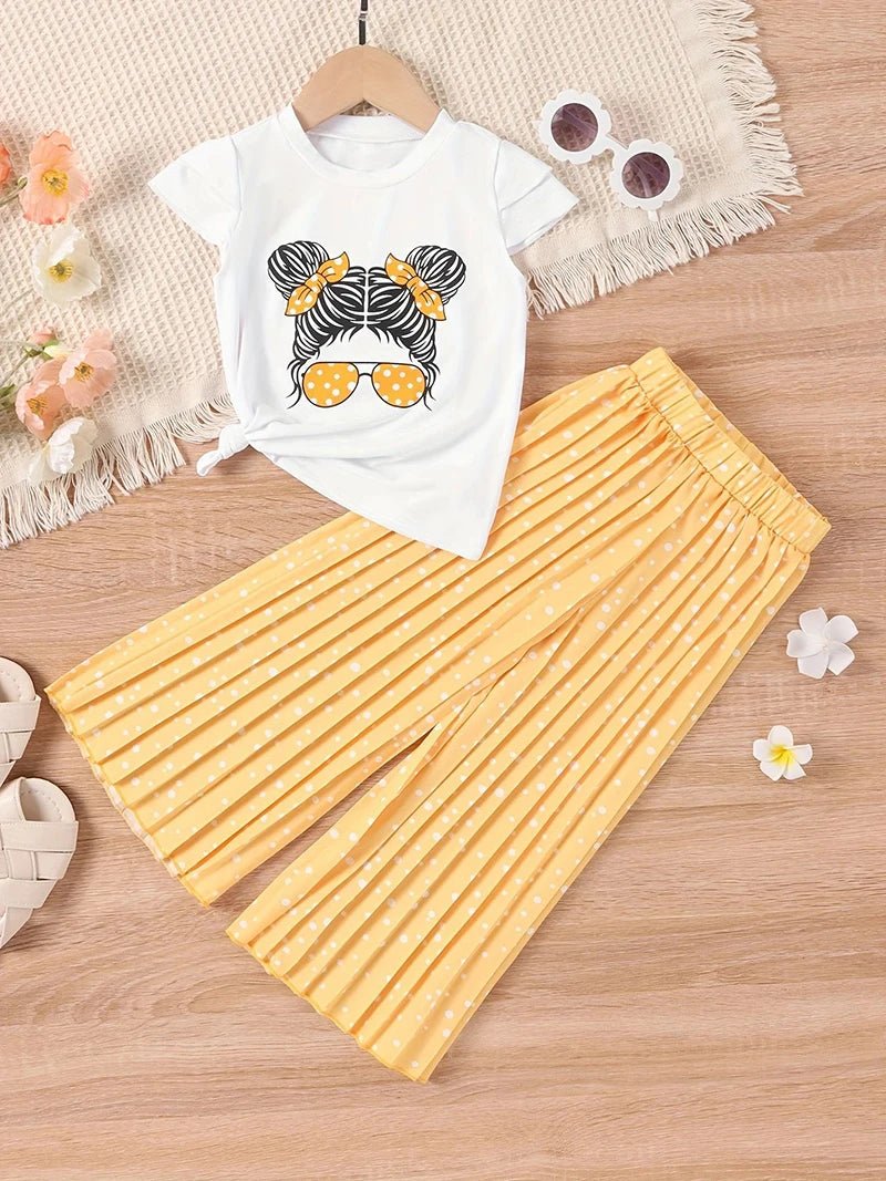 Girls Clothing Sets New Cotton Fashion Short Sleeved +Wide Leg Pants Casual Two Piece Set Kids Clothes 2 3 4 5 6 7 Years - PratSN