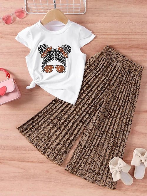 Girls Clothing Sets New Cotton Fashion Short Sleeved +Wide Leg Pants Casual Two Piece Set Kids Clothes 2 3 4 5 6 7 Years - PratSN