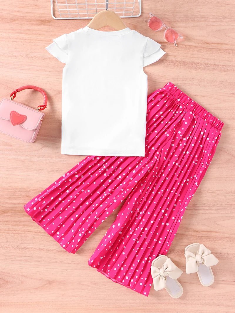 Girls Clothing Sets New Cotton Fashion Short Sleeved +Wide Leg Pants Casual Two Piece Set Kids Clothes 2 3 4 5 6 7 Years - PratSN