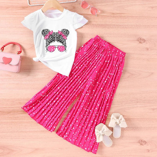 Girls Clothing Sets New Cotton Fashion Short Sleeved +Wide Leg Pants Casual Two Piece Set Kids Clothes 2 3 4 5 6 7 Years - PratSN