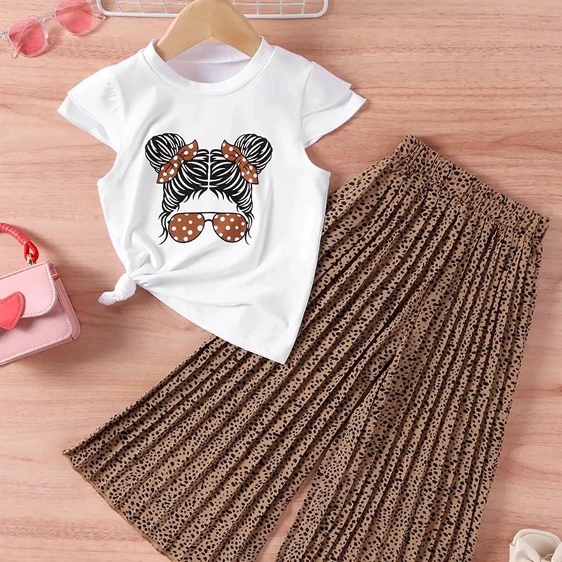 Girls Clothing Sets New Cotton Fashion Short Sleeved +Wide Leg Pants Casual Two Piece Set Kids Clothes 2 3 4 5 6 7 Years - PratSN