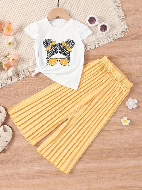 Girls Clothing Sets New Cotton Fashion Short Sleeved +Wide Leg Pants Casual Two Piece Set Kids Clothes 2 3 4 5 6 7 Years - PratSN