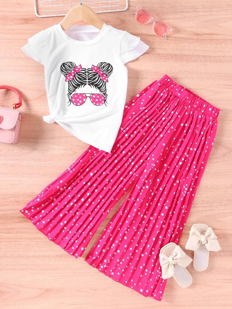 Girls Clothing Sets New Cotton Fashion Short Sleeved +Wide Leg Pants Casual Two Piece Set Kids Clothes 2 3 4 5 6 7 Years - PratSN