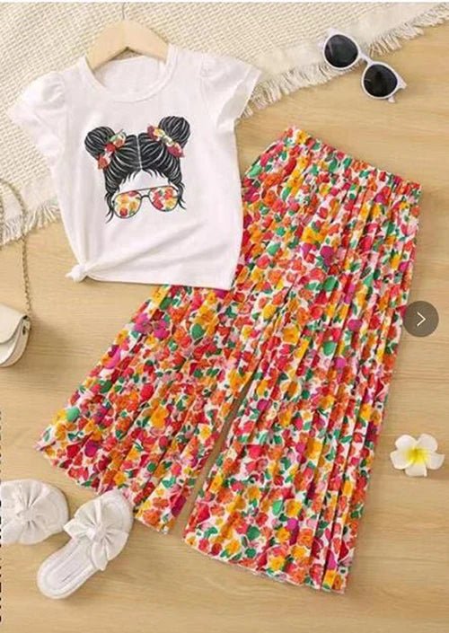 Girls Clothing Sets New Cotton Fashion Short Sleeved +Wide Leg Pants Casual Two Piece Set Kids Clothes 2 3 4 5 6 7 Years - PratSN