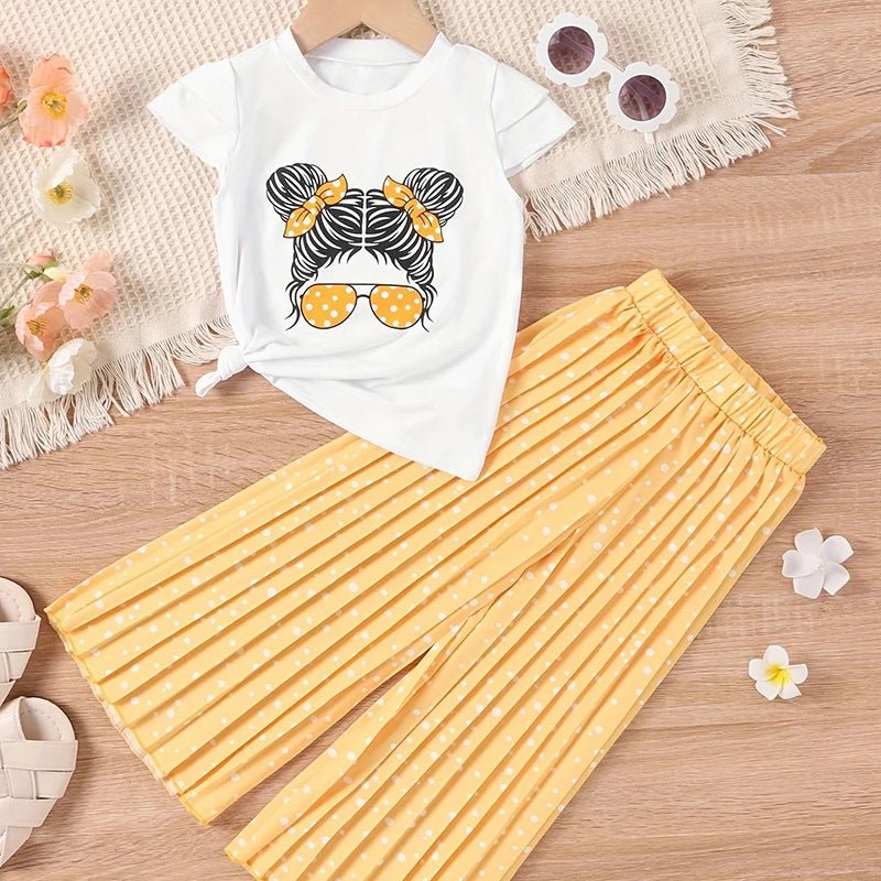 Girls Clothing Sets New Cotton Fashion Short Sleeved +Wide Leg Pants Casual Two Piece Set Kids Clothes 2 3 4 5 6 7 Years - PratSN
