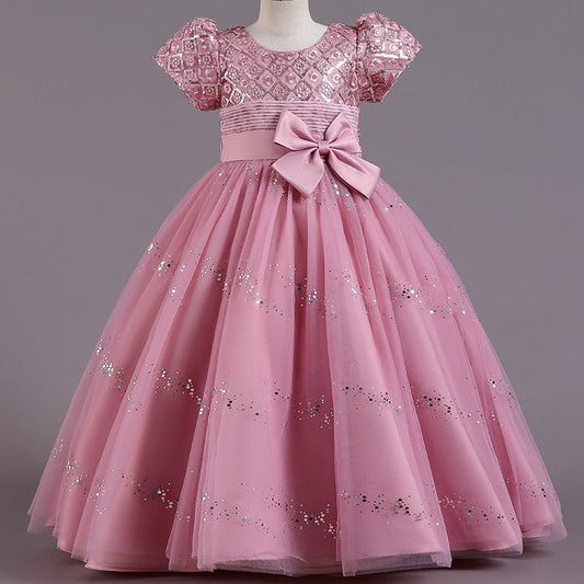 Girls' Fashion Sequin Bow Mesh Dress - PratSN