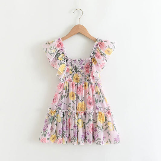 Girls Fly Sleeve Floral Dress Summer - PratSN
