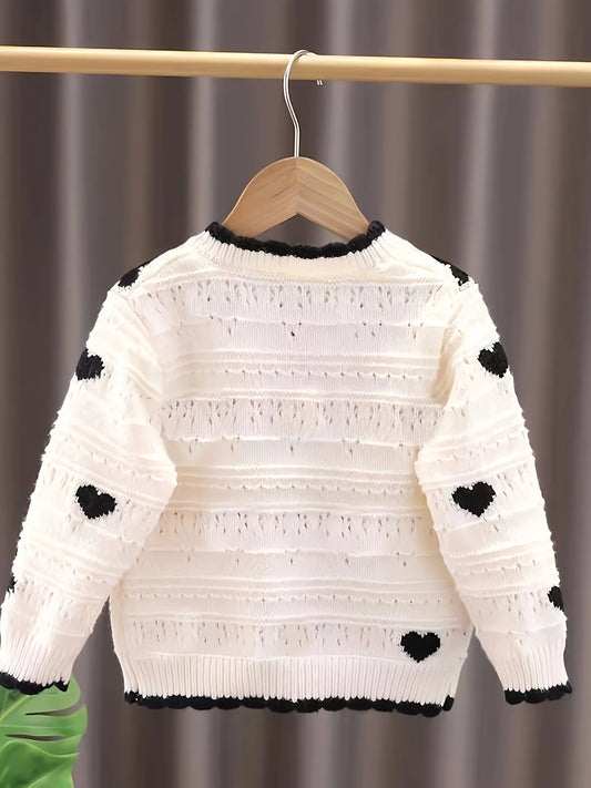 Girls' New Autum Sweater Cardigan, Fashionable and Versatile Single - Breasted Heart Long - Sleeved Korean Style Baby Girl's Jacket - PratSN