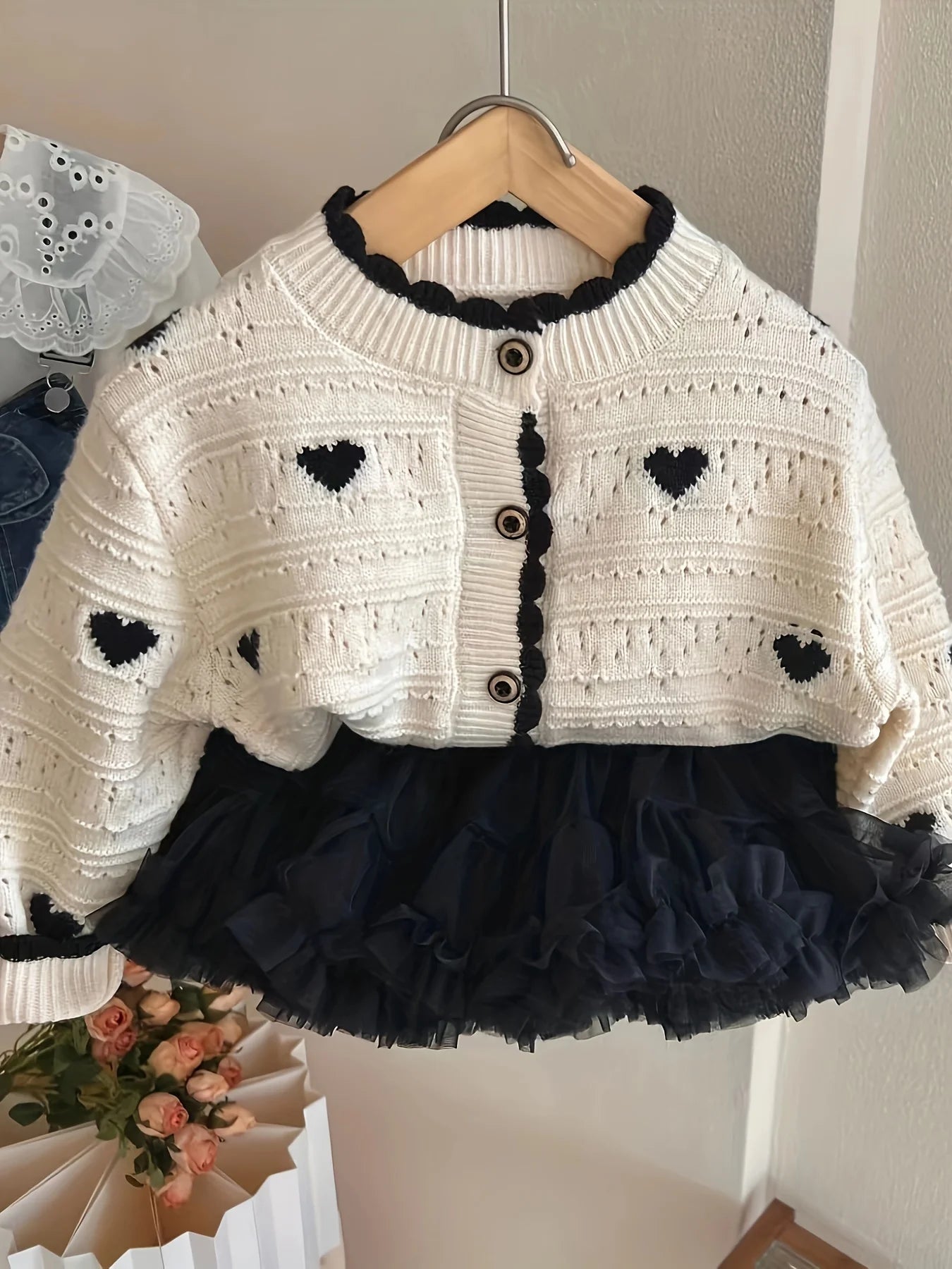 Girls' New Autum Sweater Cardigan, Fashionable and Versatile Single - Breasted Heart Long - Sleeved Korean Style Baby Girl's Jacket - PratSN