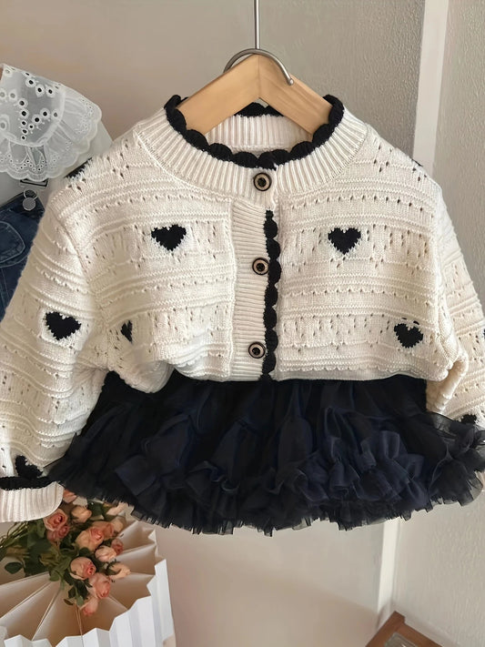 Girls' New Autum Sweater Cardigan, Fashionable and Versatile Single - Breasted Heart Long - Sleeved Korean Style Baby Girl's Jacket - PratSN