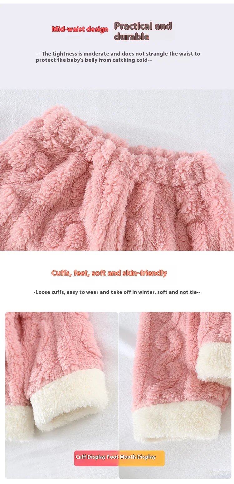 Girls Pajamas Suit Autumn and Winter Flannel Baby Girl Cardigan Padded Thickened Warm Coral Velvethomewear Cute Rabbit Long - Slee - PratSN