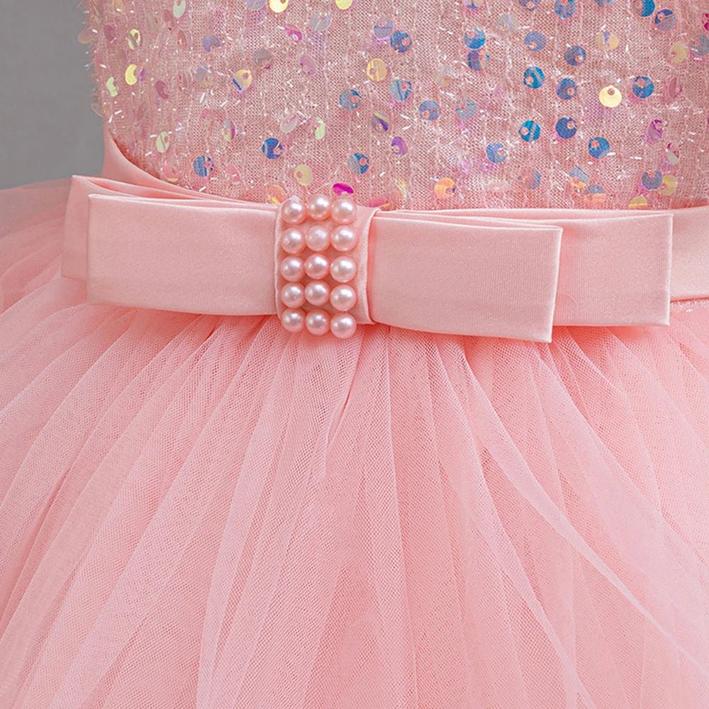 Girls Party Dresses Elegant Tulle Layered Children Long Evening Prom Gown Sequins Puffy Festive Dress for Girl - PratSN