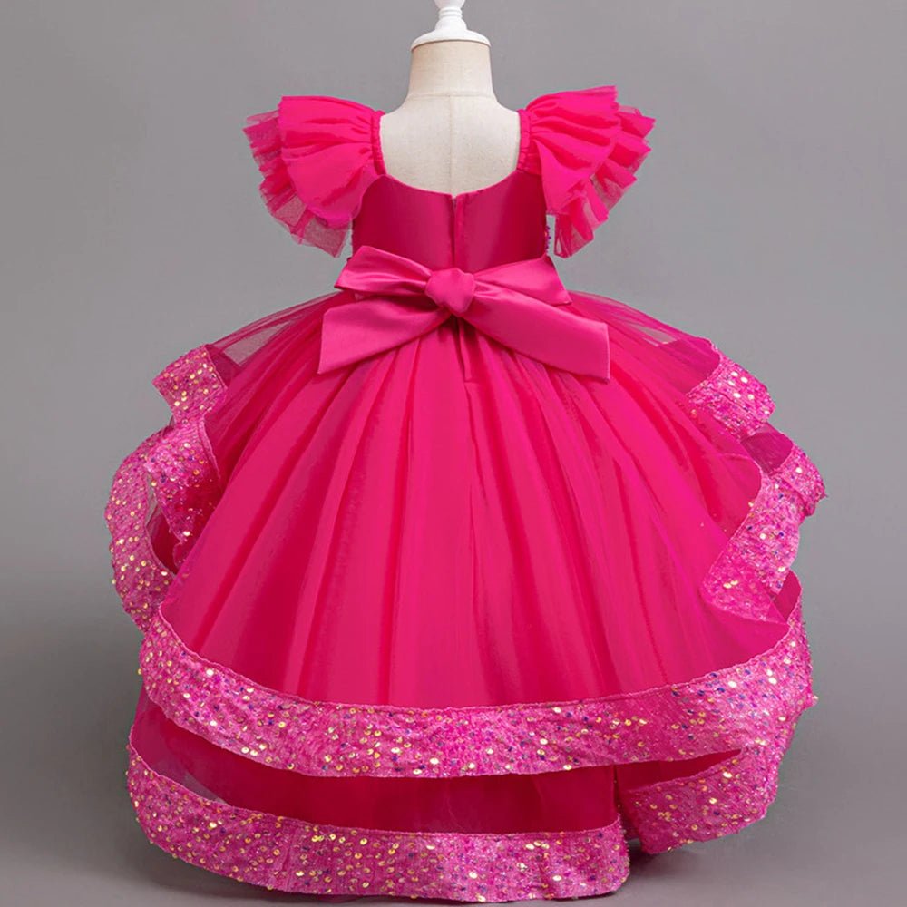 Girls Party Dresses Elegant Tulle Layered Children Long Evening Prom Gown Sequins Puffy Festive Dress for Girl - PratSN