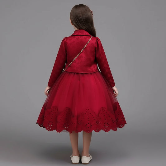 Girls Princess Ball Gown Long Sleeve Coat + Bag Set High End Beading Birthday Wedding Kids Casual Dress 3 - 12 Years - PratSN