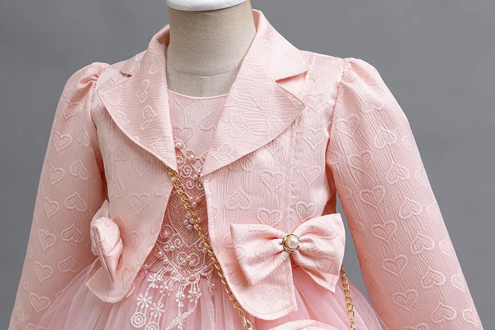 Girls Princess Ball Gown Long Sleeve Coat + Bag Set High End Beading Birthday Wedding Kids Casual Dress 3 - 12 Years - PratSN