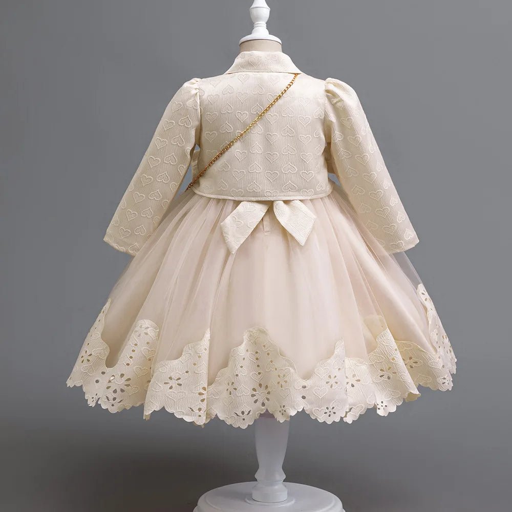 Girls Princess Ball Gown Long Sleeve Coat + Bag Set High End Beading Birthday Wedding Kids Casual Dress 3 - 12 Years - PratSN