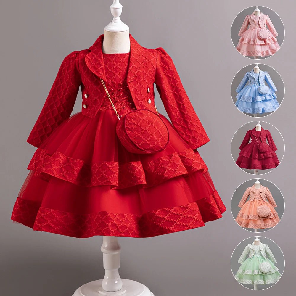 Girls Princess Puffy With Jacket Embroidered Casual Birthday Party Dress For Toddlers Kids - PratSN