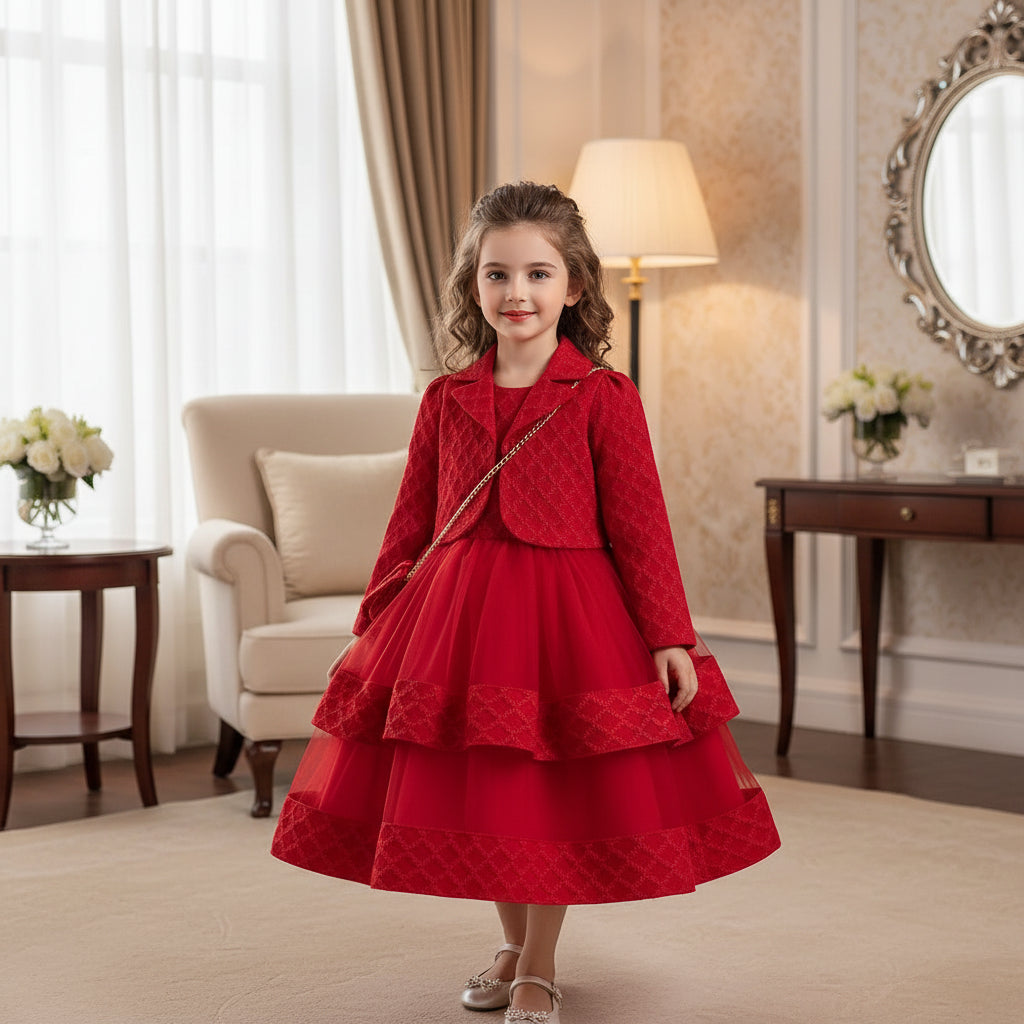 Girls Princess Puffy With Jacket Embroidered Casual Birthday Party Dress For Toddlers Kids - PratSN