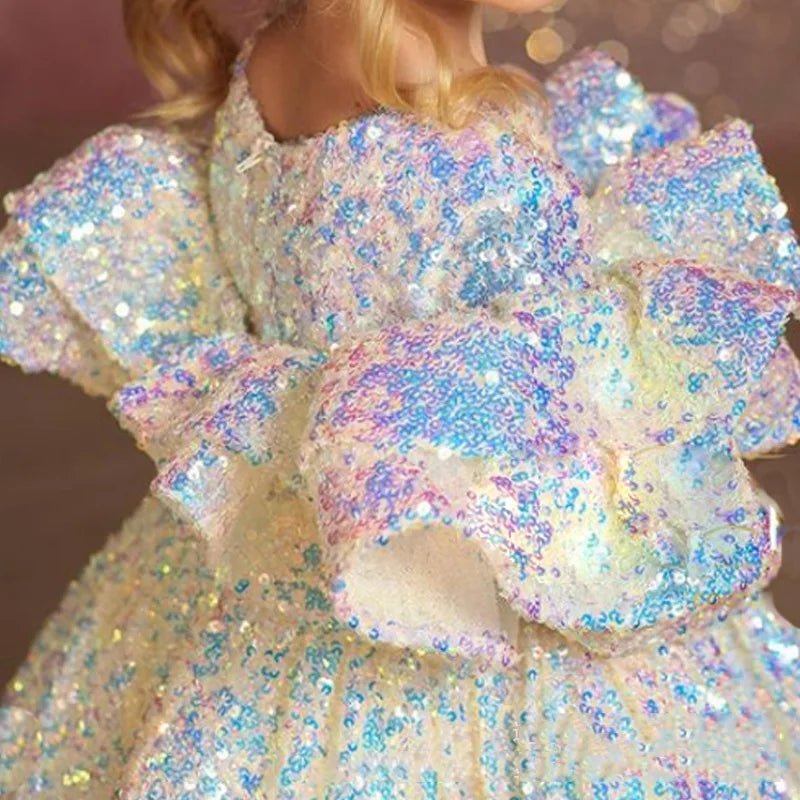 Girls Shiny Sequin Princess Dress 2023 New Long Sleeve Baby Tutu Birthday Dresses Teen Ball Gown Dres Children Wedding Clothing - PratSN