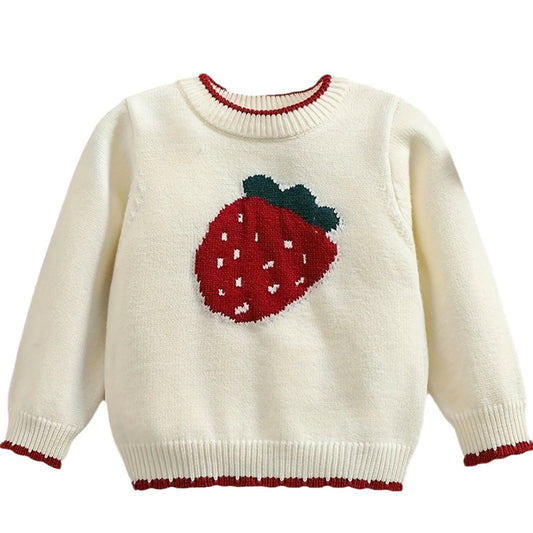 Girls' Spring Pullover Sweater Red Christmas and Autumn New Children's Strawberry Knitted Long - Sleeved Top for Babies - PratSN
