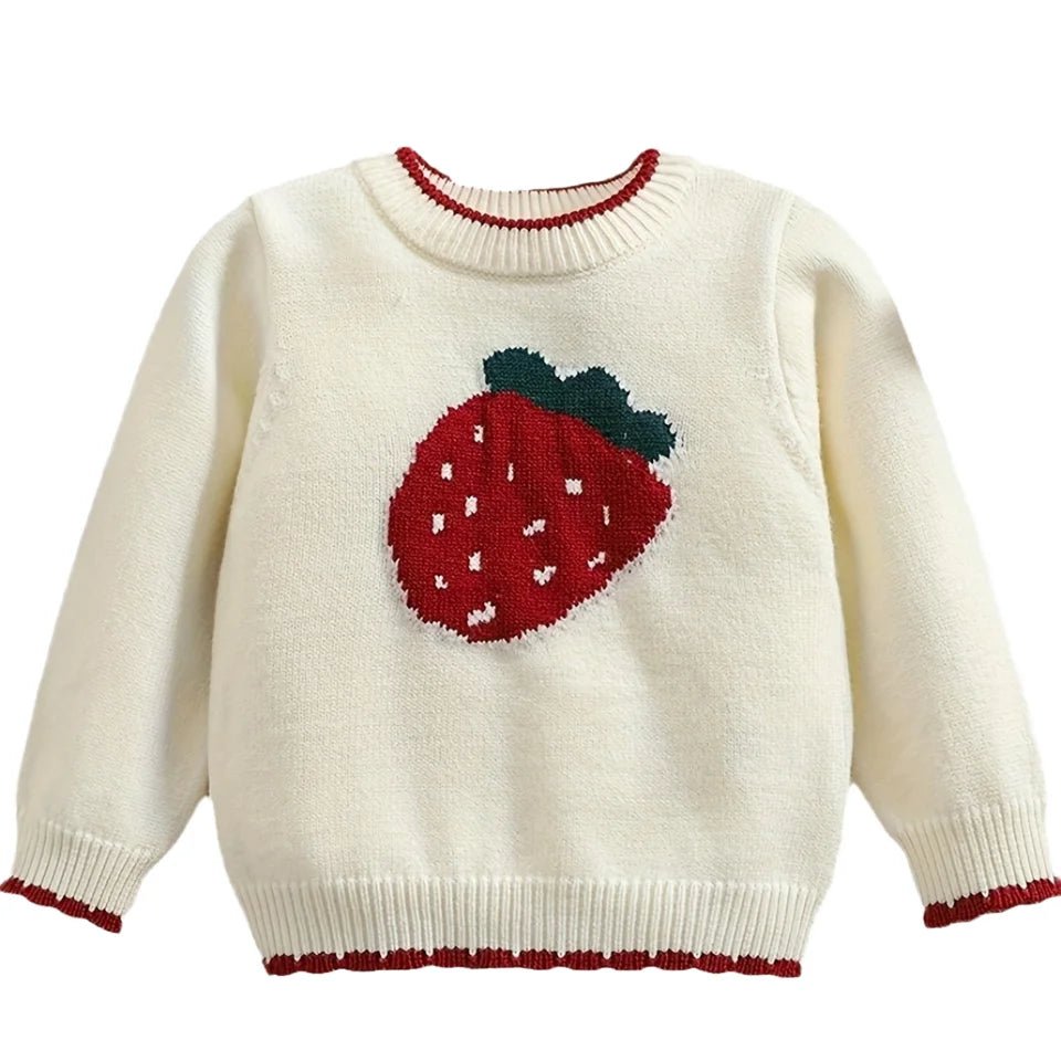 Girls' Spring Pullover Sweater Red Christmas and Autumn New Children's Strawberry Knitted Long - Sleeved Top for Babies - PratSN