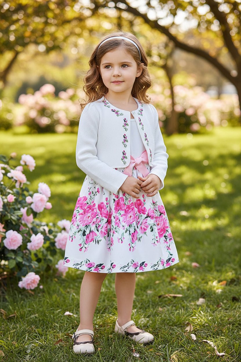 Girls Spring Summer Toddler Floral Print Long Sleeve Coat Tank Dress Children 2 3 4 5 6 7 - PratSN