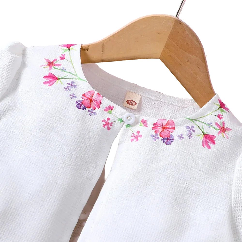 Girls Spring Summer Toddler Floral Print Long Sleeve Coat Tank Dress Children 2 3 4 5 6 7 - PratSN