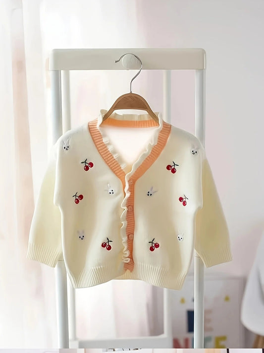 Girls' Sweater Cardigan New Style Children's Knitwear Top Kids' Fashionable Lace Jacket - PratSN