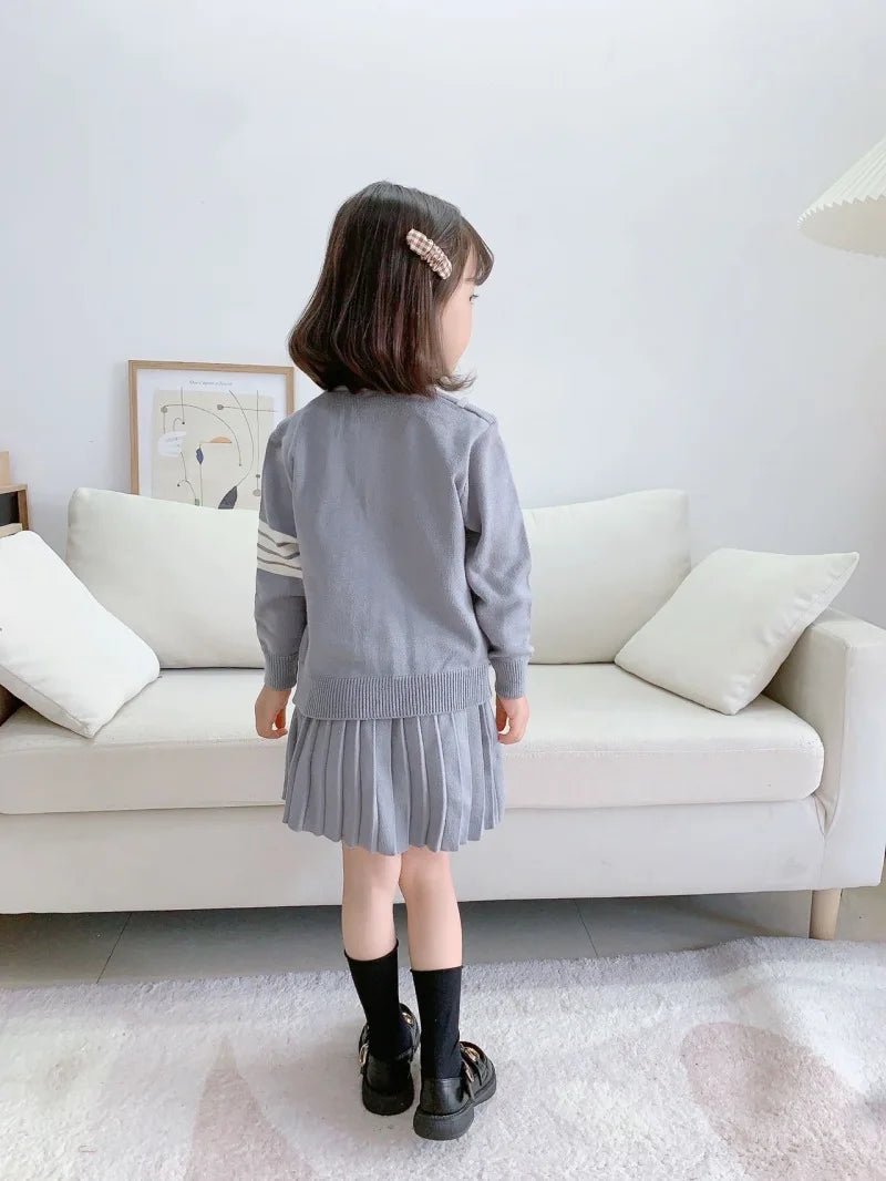 Girls Sweater Suit Autumn and Winter New Korean Style Preppy Style Western Style Little Girl Uniform Knitted Dress - PratSN