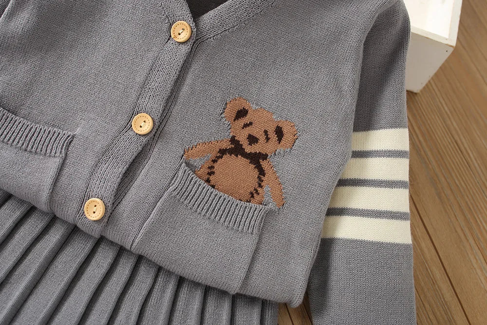 Girls Sweater Suit Autumn and Winter New Korean Style Preppy Style Western Style Little Girl Uniform Knitted Dress - PratSN