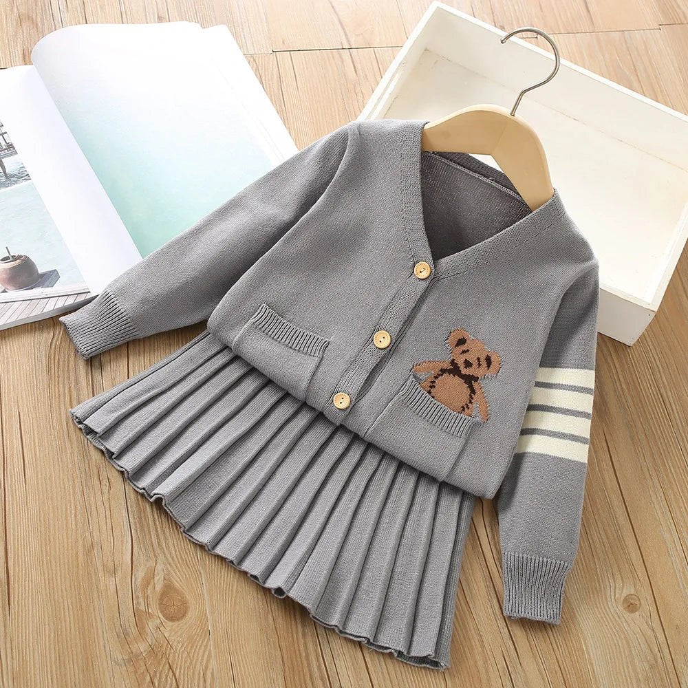 Girls Sweater Suit Autumn and Winter New Korean Style Preppy Style Western Style Little Girl Uniform Knitted Dress - PratSN