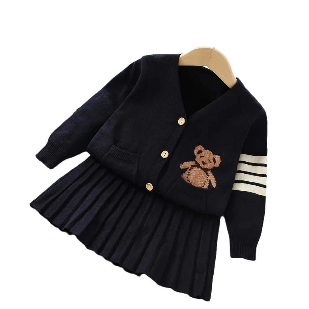 Girls Sweater Suit Autumn and Winter New Korean Style Preppy Style Western Style Little Girl Uniform Knitted Dress - PratSN